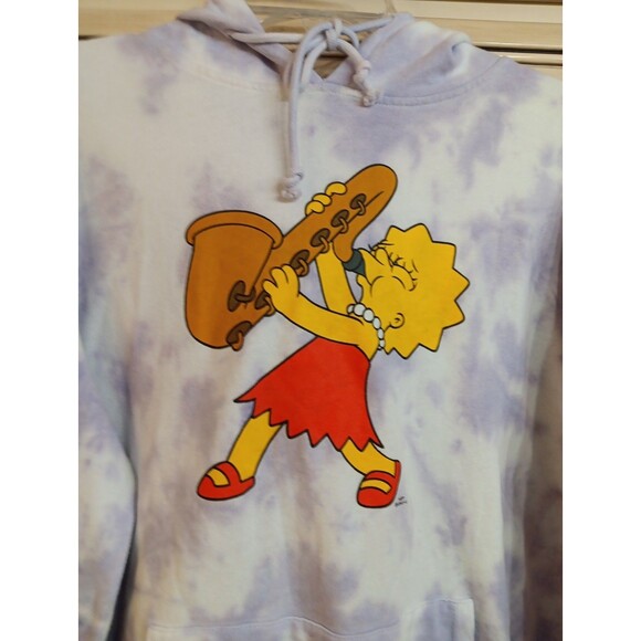 The Simpsons Lisa Hooded Sweatshirt White Purple Tie Dye‎ Saxophone L - Large - Picture 2 of 4